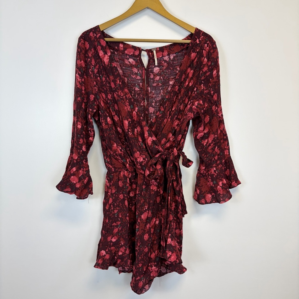 Free People Floral Long Sleeve Wrap Romper